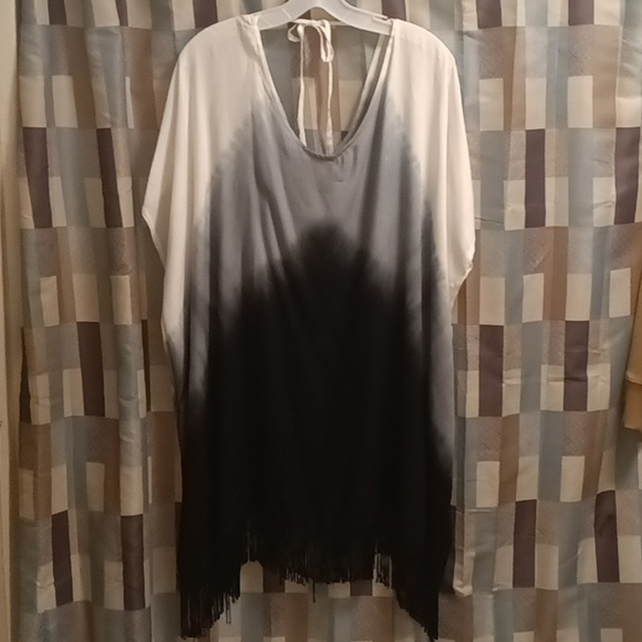 The Golden Globe Clothing multi-colored tie-dye scoop neck tie-up dress w fringe - Picture 3 of 13